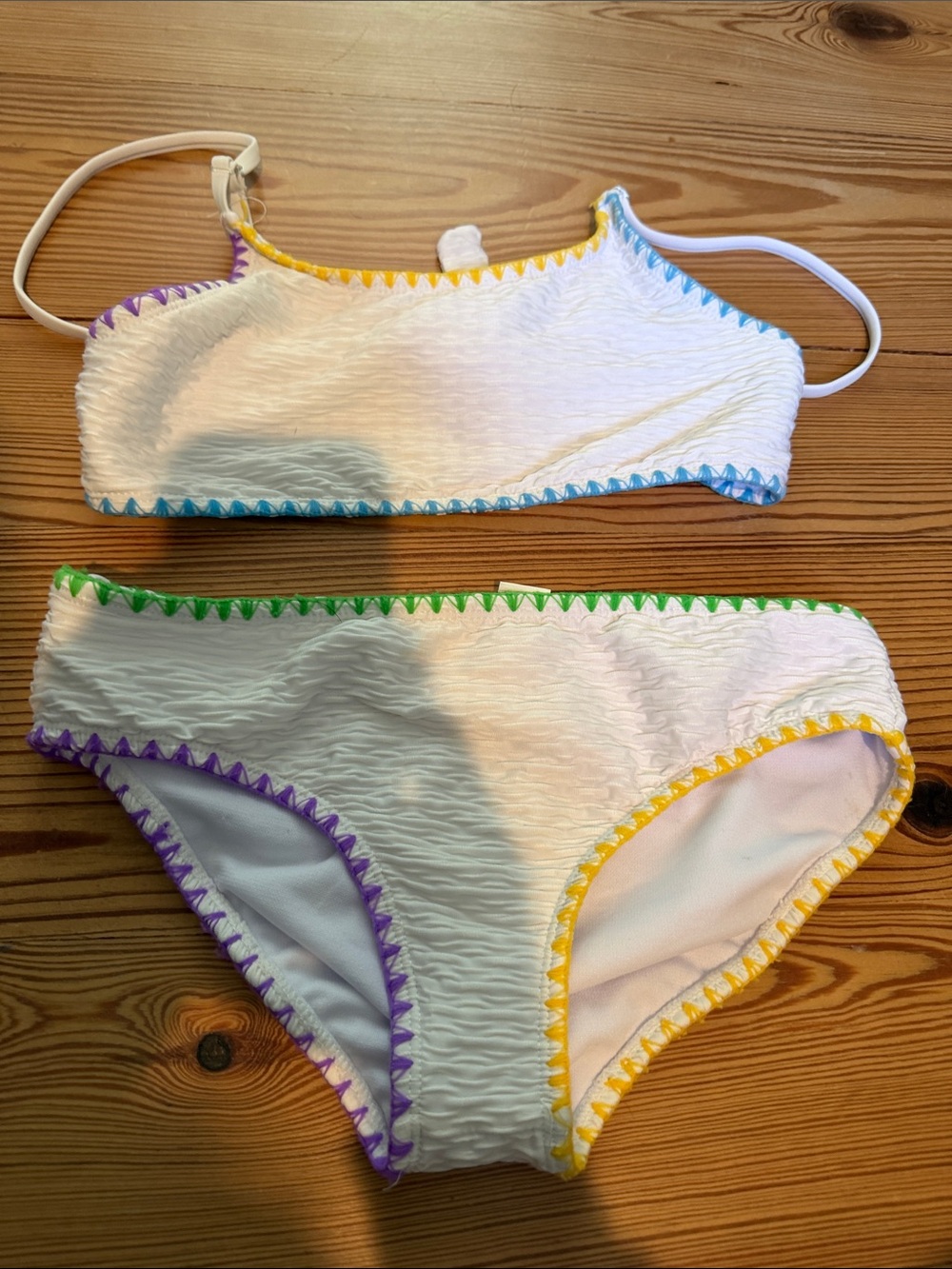 Limeapple White Girls Two-Piece Bikini with Multicolor Trim size 12